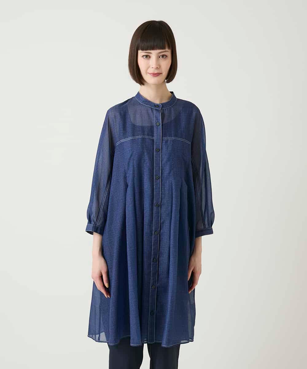 RLBGE30260 HIROKO BIS GRANDE(ヒロコ ビス グランデ) サテンデニムタックフレアーチュニック ネイビー