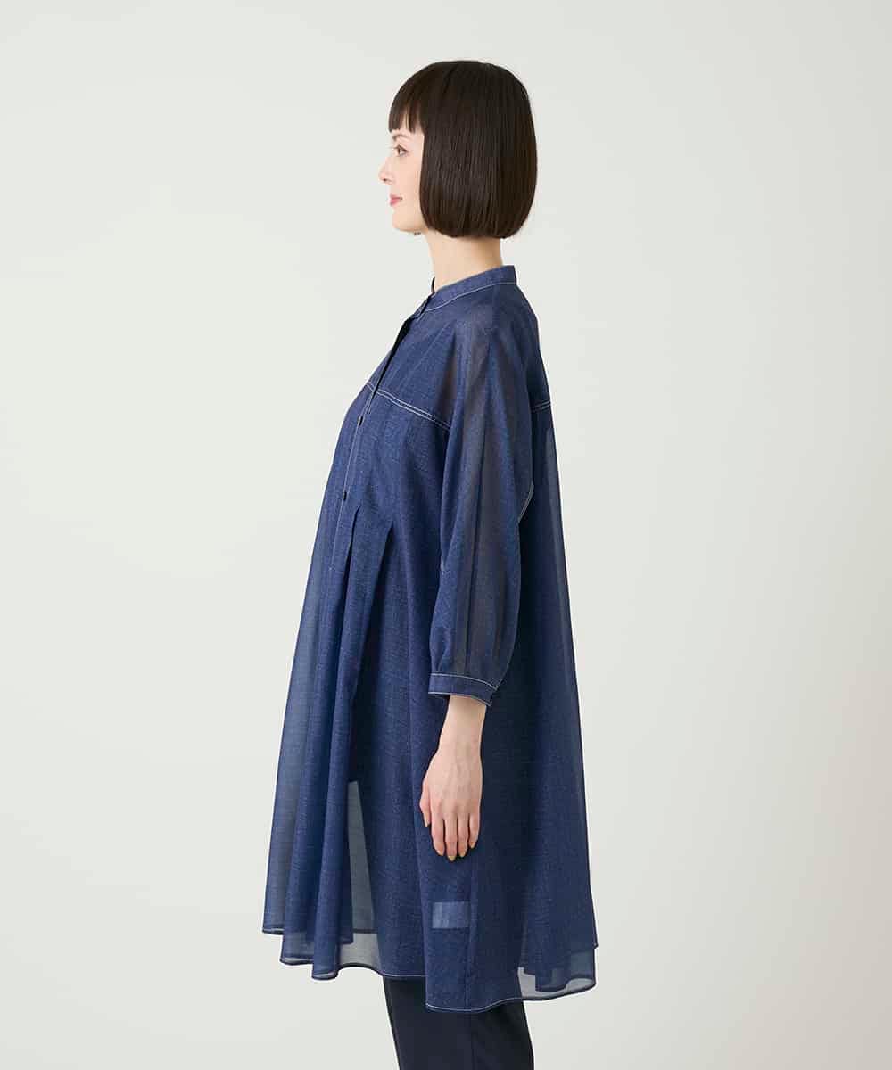 RLBGE30260 HIROKO BIS GRANDE(ヒロコ ビス グランデ) サテンデニムタックフレアーチュニック ネイビー