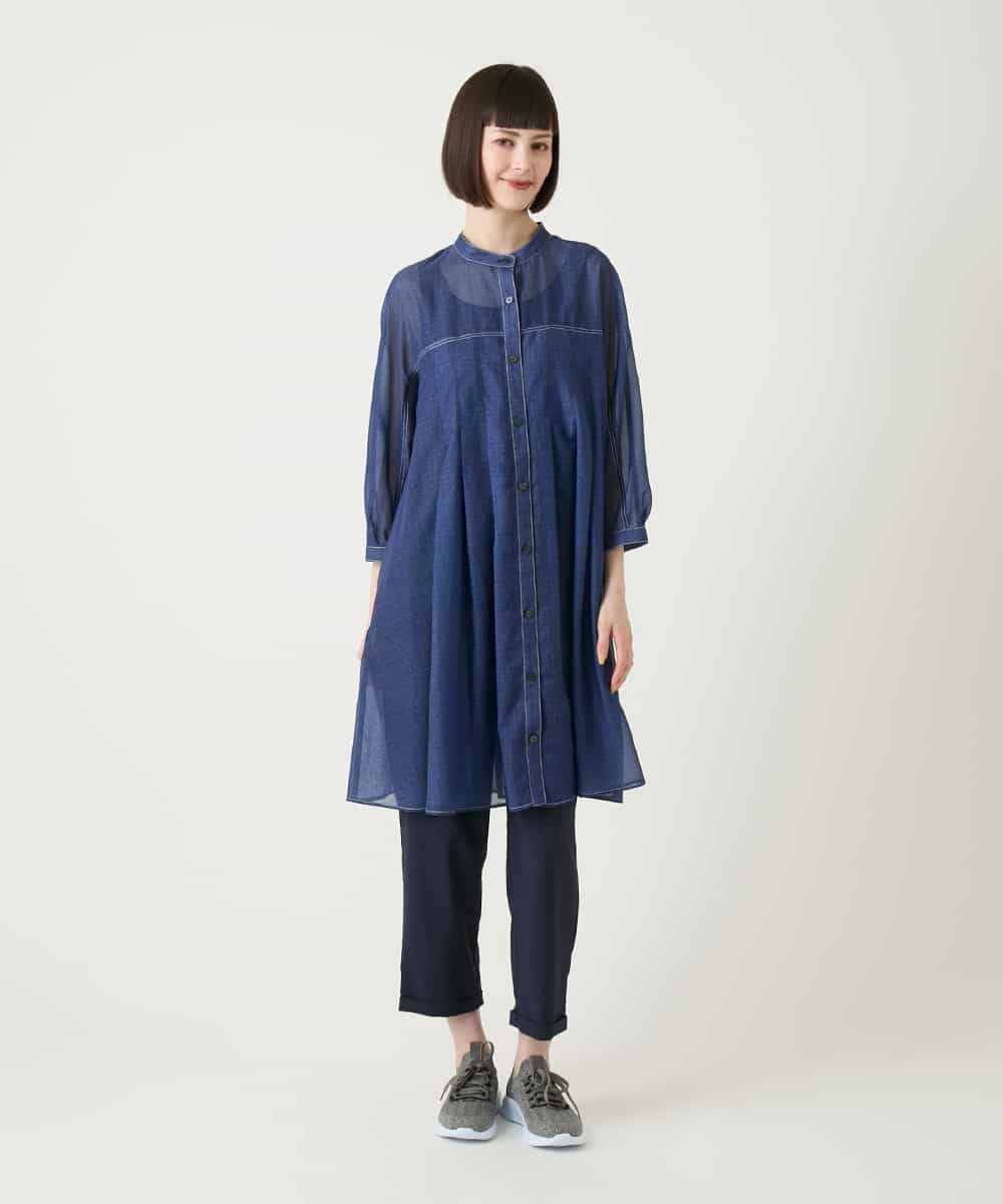 RLBGE30260 HIROKO BIS GRANDE(ヒロコ ビス グランデ) サテンデニムタックフレアーチュニック ネイビー