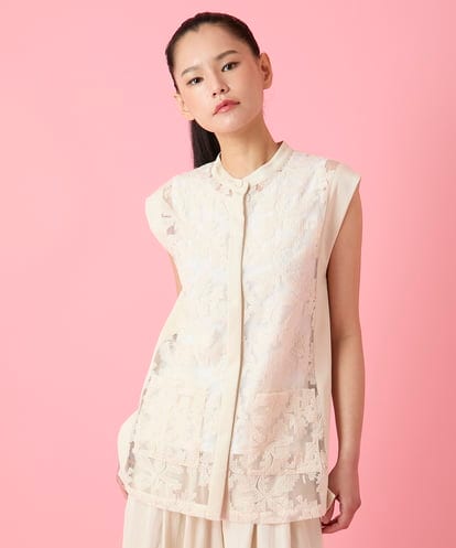 RLBHE01310 HIROKO BIS GRANDE 【大きいサイズ】オーガンジー刺繍デザインジレ /洗える