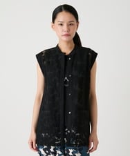 RLBHE01310 HIROKO BIS GRANDE(ヒロコ ビス グランデ) 【大きいサイズ】オーガンジー刺繍デザインジレ /洗える ベージュ