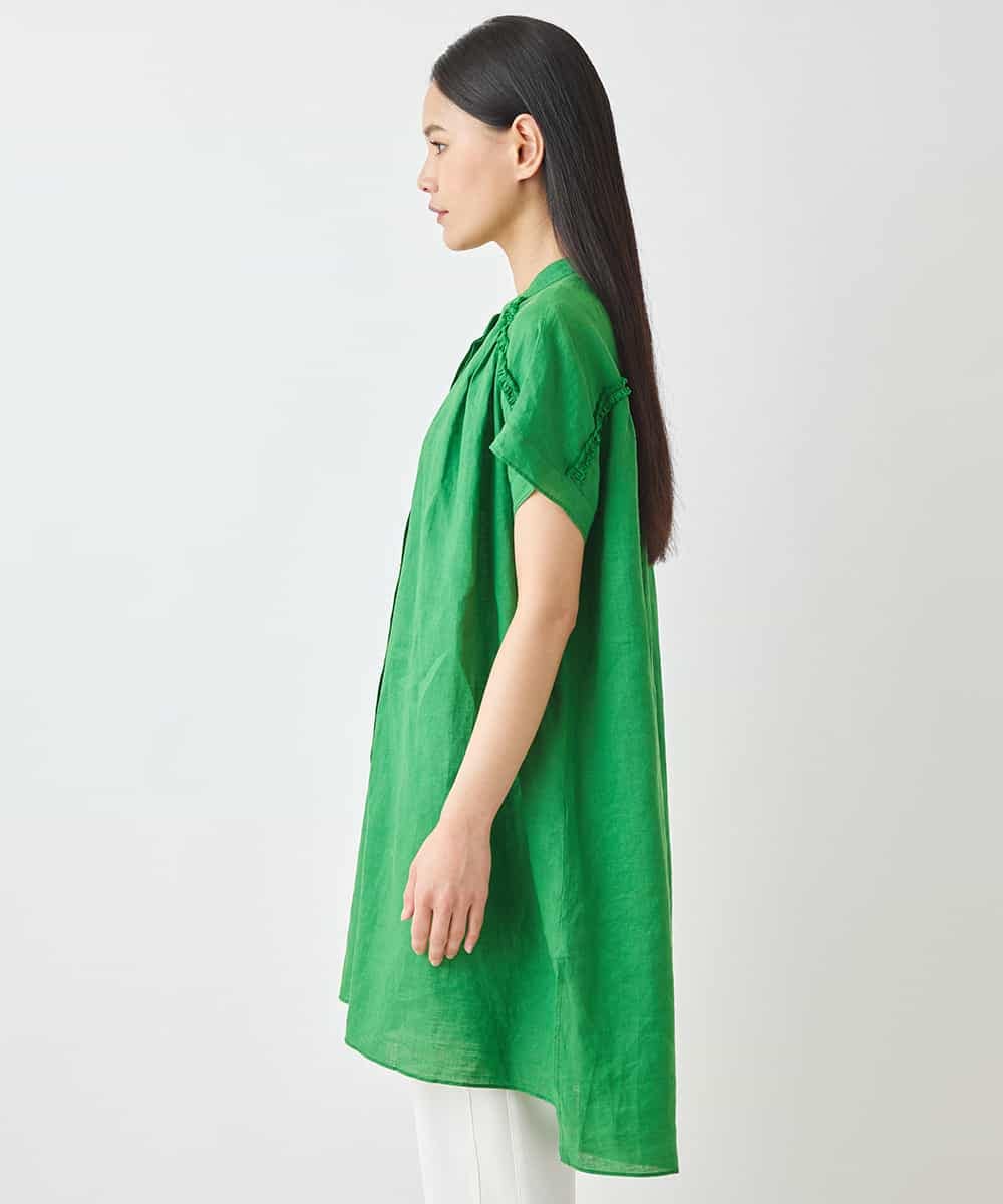 RLBHV32250 HIROKO BIS GRANDE(ヒロコ ビス グランデ) 【大きいサイズ】麻製品染めロング丈ブラウス /洗える グリーン