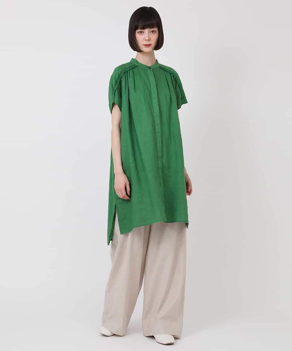 RLBHV32250 HIROKO BIS GRANDE(ヒロコ ビス グランデ) 【大きいサイズ】麻製品染めロング丈ブラウス /洗える ブラウン