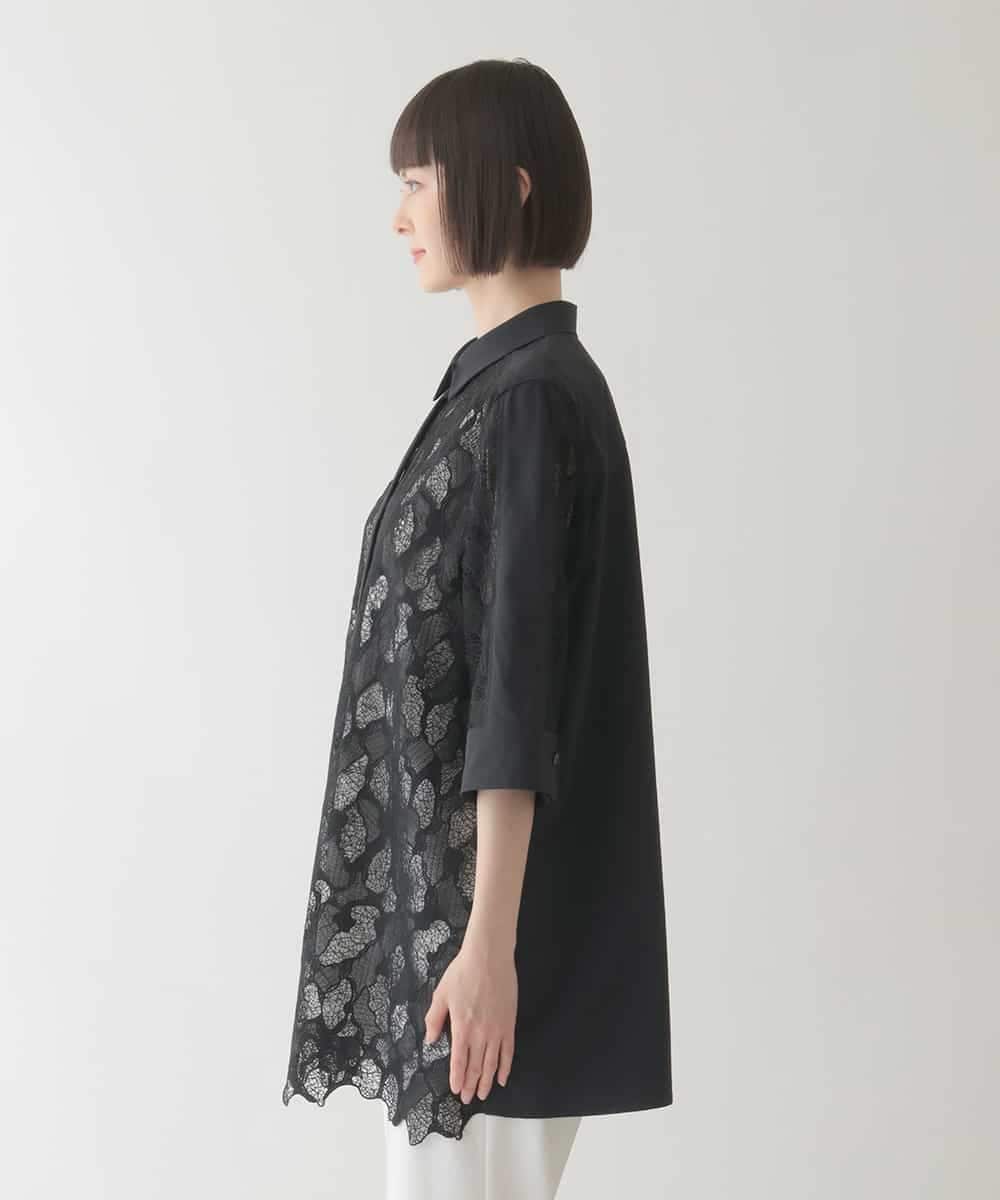 RLBIB21350 HIROKO BIS GRANDE(ヒロコ ビス グランデ) 【大きいサイズ】ランダム迷彩レースチュニックブラウス /洗える ブラック