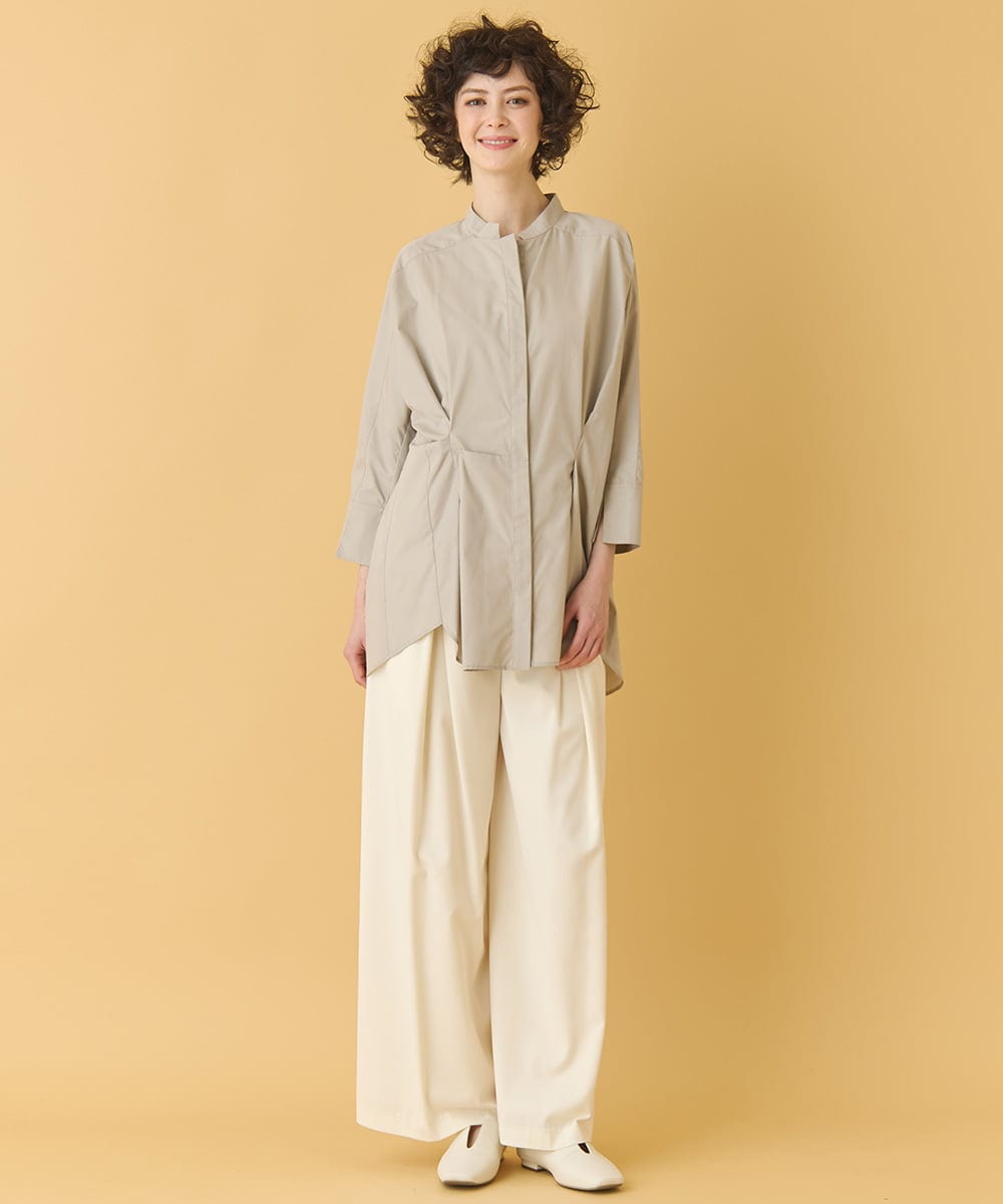 RLBIW13280 HIROKO BIS GRANDE(ヒロコ ビス グランデ) 【大きいサイズ】バンドカラータックデザインシャツ /洗濯機で洗える グレー