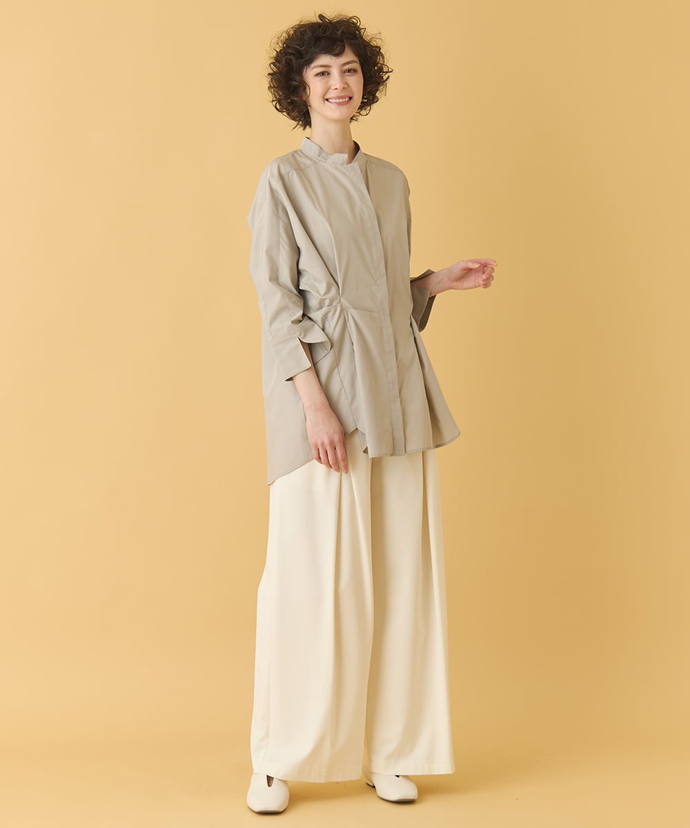 RLBIW13280 HIROKO BIS GRANDE(ヒロコ ビス グランデ) 【大きいサイズ】バンドカラータックデザインシャツ /洗濯機で洗える グレー