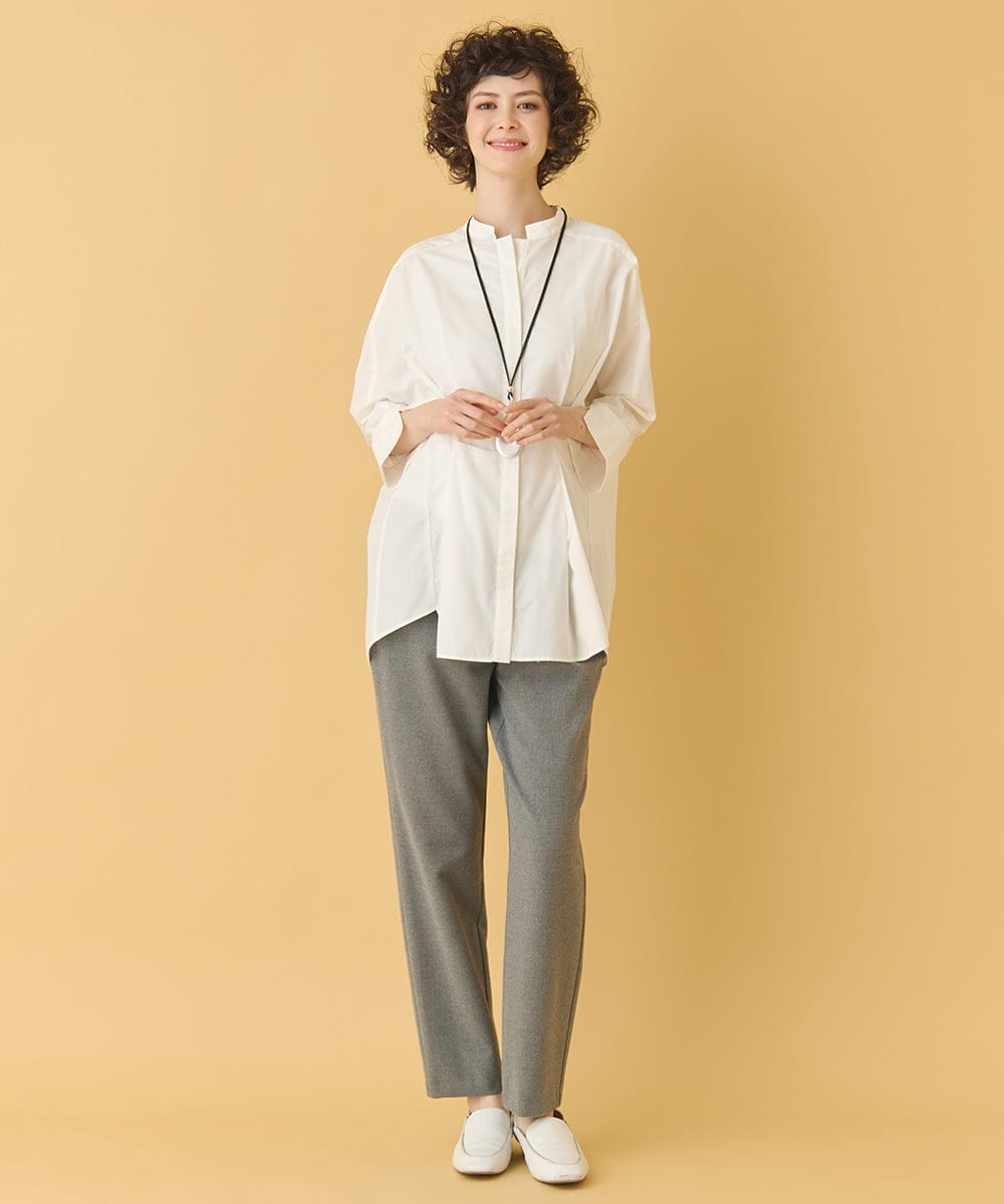 RLBIW13280 HIROKO BIS GRANDE(ヒロコ ビス グランデ) 【大きいサイズ】バンドカラータックデザインシャツ /洗濯機で洗える グレー