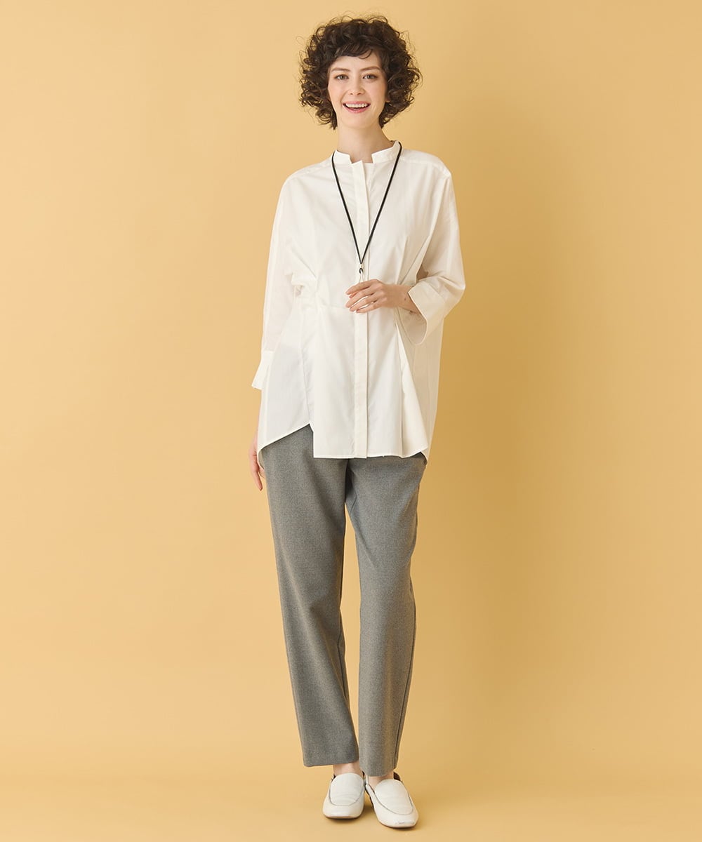 RLBIW13280 HIROKO BIS GRANDE(ヒロコ ビス グランデ) 【大きいサイズ】バンドカラータックデザインシャツ /洗濯機で洗える グレー