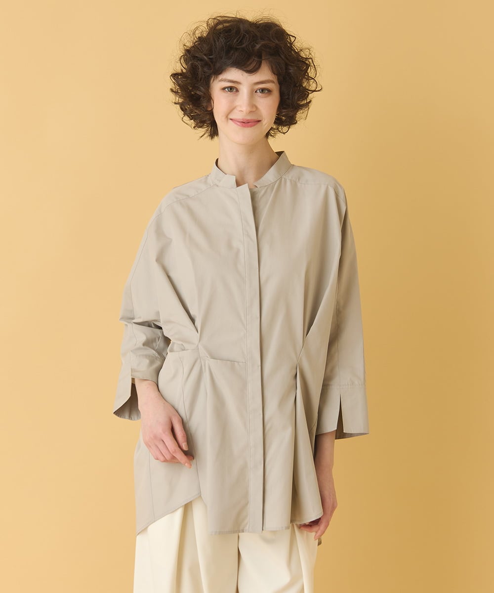 RLBIW13280 HIROKO BIS GRANDE(ヒロコ ビス グランデ) 【大きいサイズ】バンドカラータックデザインシャツ /洗濯機で洗える グレー