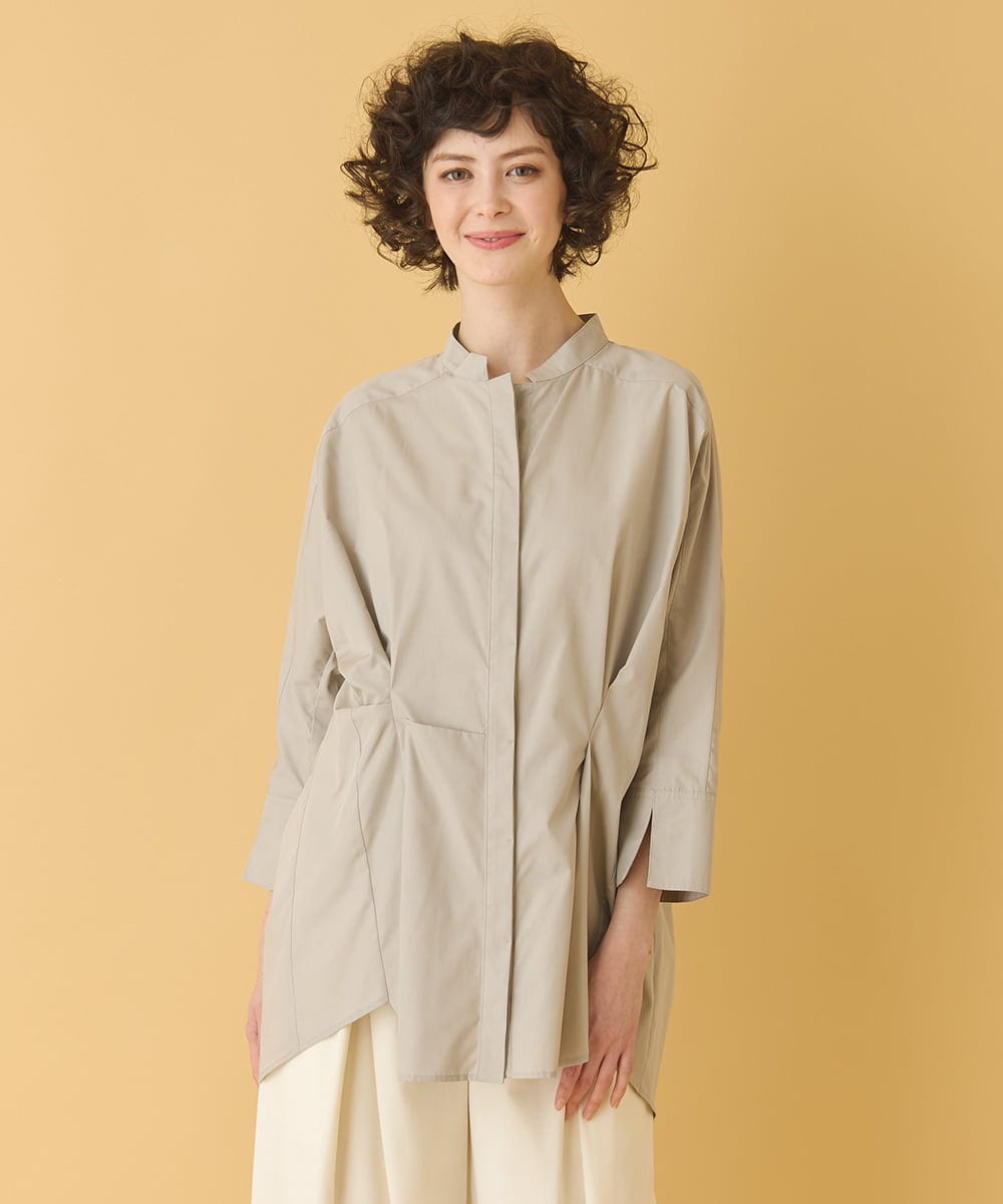 RLBIW13280 HIROKO BIS GRANDE(ヒロコ ビス グランデ) 【大きいサイズ】バンドカラータックデザインシャツ /洗濯機で洗える グレー