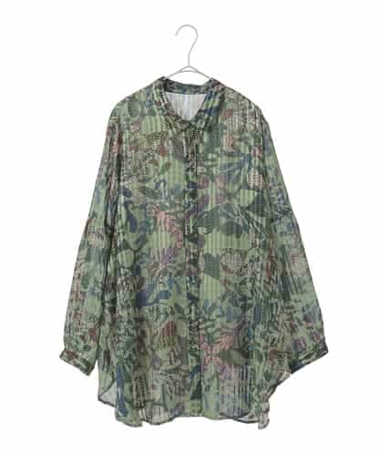 RLBLE18310  【大きいサイズ】シアーチェックボタニカル柄ブラウス