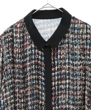 RLEAB03510 HIROKO BIS GRANDE(ヒロコ ビス グランデ) 【大きいサイズ/リボンタイ付き】シアーチェックツイードプリントワンピース /洗濯機で洗える ブルー