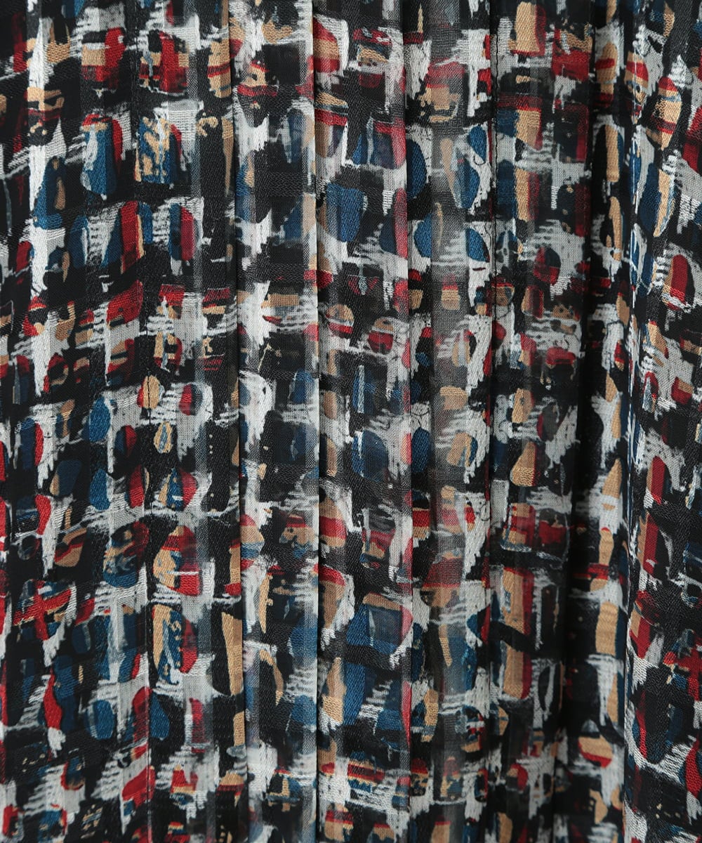 RLEAB03510 HIROKO BIS GRANDE(ヒロコ ビス グランデ) 【大きいサイズ/リボンタイ付き】シアーチェックツイードプリントワンピース /洗濯機で洗える ブルー