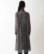 RLEAB03510 HIROKO BIS GRANDE(ヒロコ ビス グランデ) 【大きいサイズ/リボンタイ付き】シアーチェックツイードプリントワンピース /洗濯機で洗える ブルー