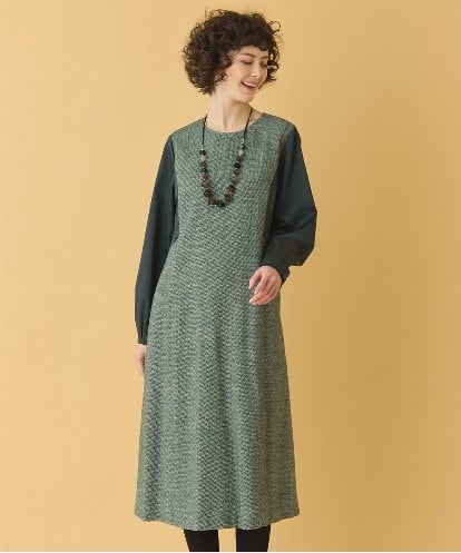 RLEAB41480 HIROKO BIS GRANDE 【大きいサイズ】ファンシーヘリンボーンドッキングワンピース