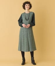 RLEAB41480 HIROKO BIS GRANDE(ヒロコ ビス グランデ) 【大きいサイズ】ファンシーヘリンボーンドッキングワンピース グリーン