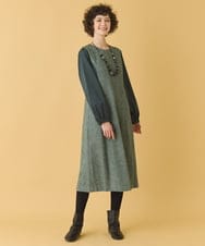 RLEAB41480 HIROKO BIS GRANDE(ヒロコ ビス グランデ) 【大きいサイズ】ファンシーヘリンボーンドッキングワンピース グリーン