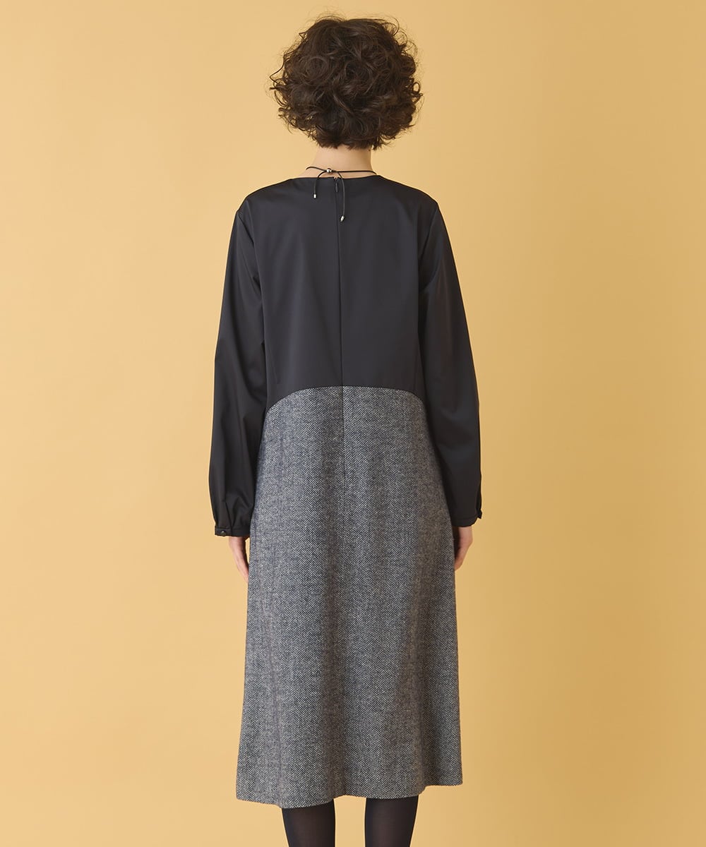 RLEAB41480 HIROKO BIS GRANDE(ヒロコ ビス グランデ) 【大きいサイズ】ファンシーヘリンボーンドッキングワンピース ネイビー