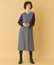 RLEAB41480 HIROKO BIS GRANDE(ヒロコ ビス グランデ) 【大きいサイズ】ファンシーヘリンボーンドッキングワンピース ネイビー