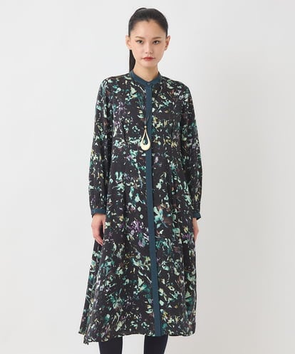 RLEAD15480 HIROKO BIS GRANDE 【大きいサイズ】リーフプリントバンドカラーワンピース /洗濯機で洗える