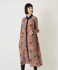 RLEAE40470 HIROKO BIS GRANDE(ヒロコ ビス グランデ) 幾何フラワーアートプリントワンピース ブラウン