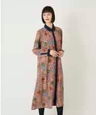 RLEAE40470 HIROKO BIS GRANDE(ヒロコ ビス グランデ) 幾何フラワーアートプリントワンピース ブラウン