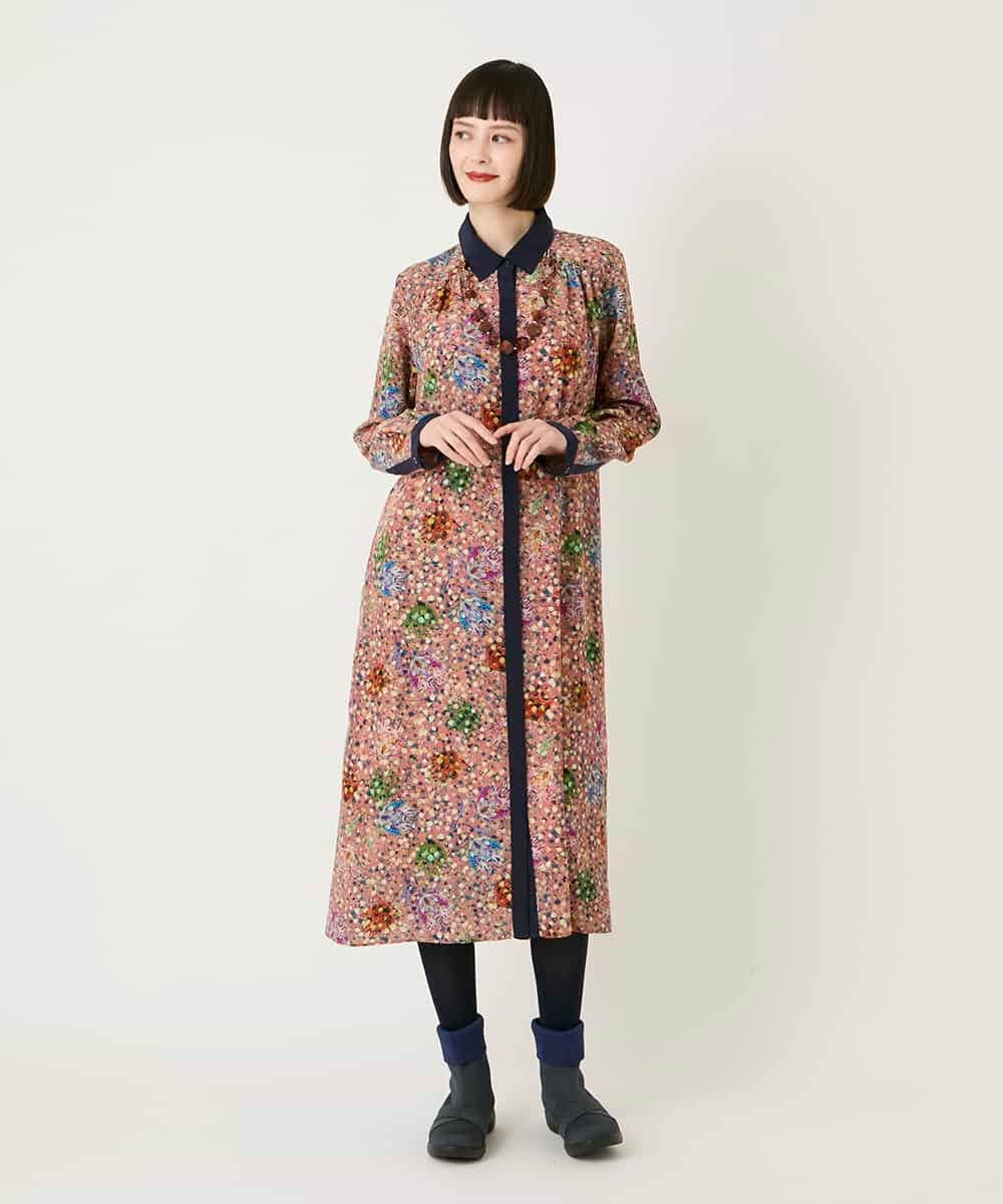 RLEAE40470 HIROKO BIS GRANDE(ヒロコ ビス グランデ) 幾何フラワーアートプリントワンピース ブラウン