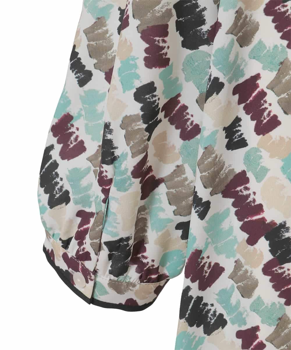 RLEAF10450 HIROKO BIS GRANDE(ヒロコ ビス グランデ) 【大きいサイズ】ペイント柄タックフレアワンピース アイボリー