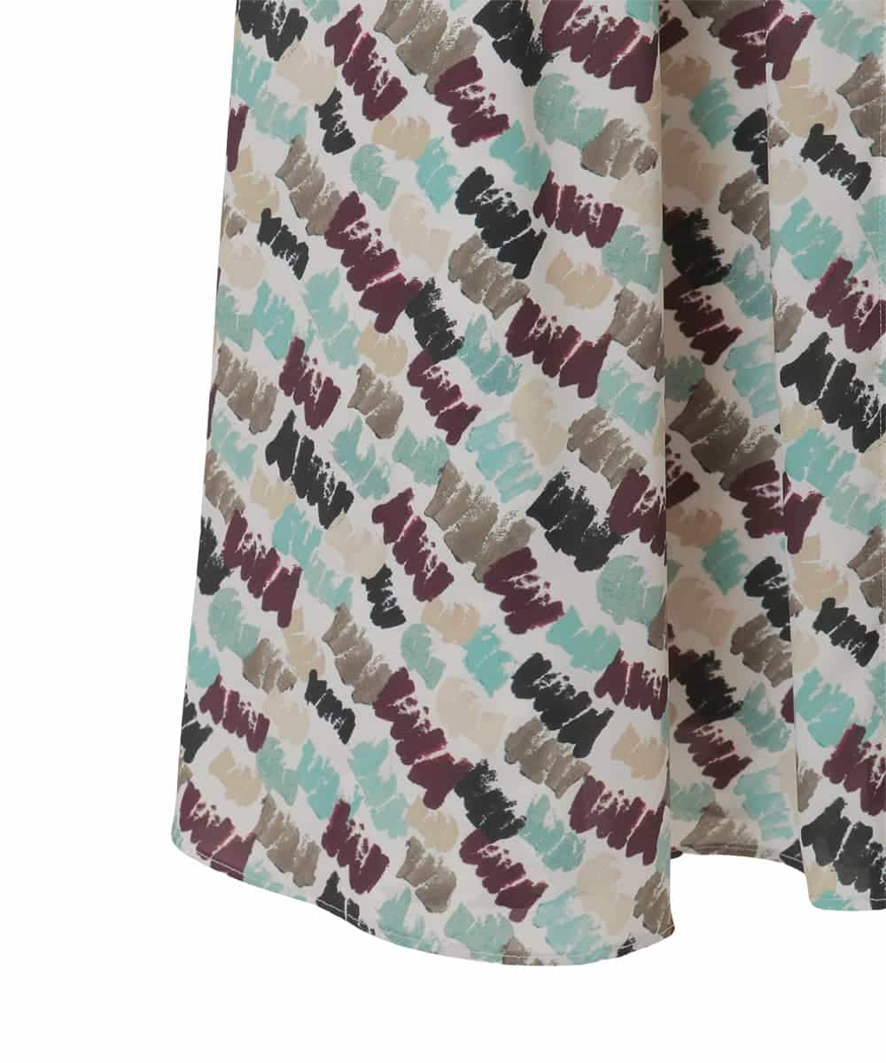 RLEAF10450 HIROKO BIS GRANDE(ヒロコ ビス グランデ) 【大きいサイズ】ペイント柄タックフレアワンピース アイボリー