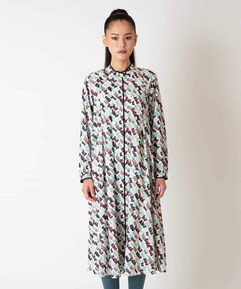 RLEAF10450 HIROKO BIS GRANDE(ヒロコ ビス グランデ) 【大きいサイズ】ペイント柄タックフレアワンピース アイボリー