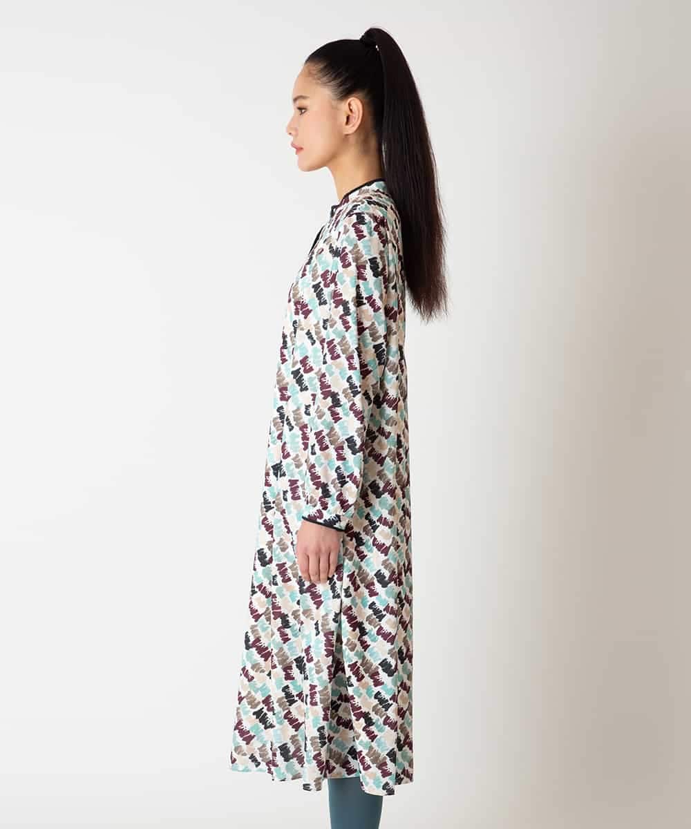 RLEAF10450 HIROKO BIS GRANDE(ヒロコ ビス グランデ) 【大きいサイズ】ペイント柄タックフレアワンピース アイボリー