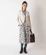 RLEAF10450 HIROKO BIS GRANDE(ヒロコ ビス グランデ) 【大きいサイズ】ペイント柄タックフレアワンピース アイボリー