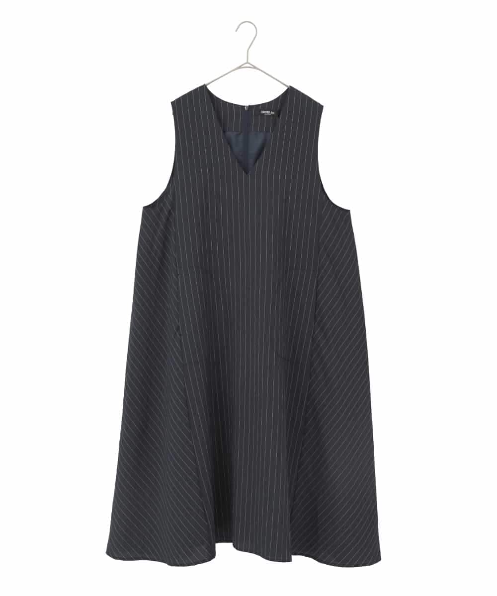 RLEDD03410 HIROKO BIS GRANDE(ヒロコ ビス グランデ) 【大きいサイズ】ピンストライプフレアジャンパースカート ネイビー