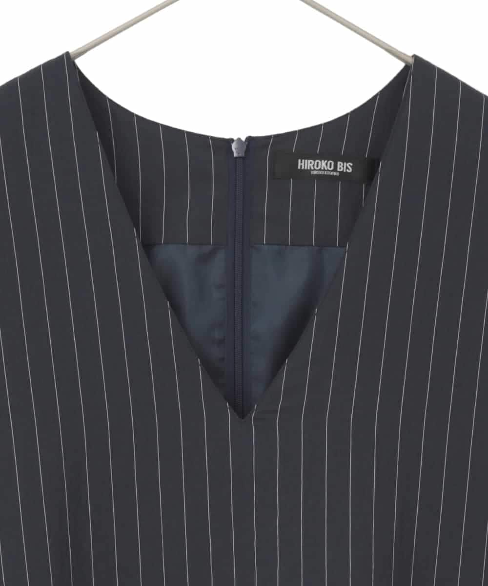RLEDD03410 HIROKO BIS GRANDE(ヒロコ ビス グランデ) 【大きいサイズ】ピンストライプフレアジャンパースカート ネイビー