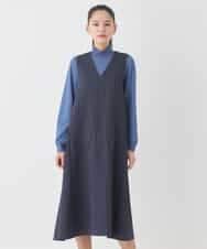 RLEDD03410 HIROKO BIS GRANDE(ヒロコ ビス グランデ) 【大きいサイズ】ピンストライプフレアジャンパースカート ネイビー