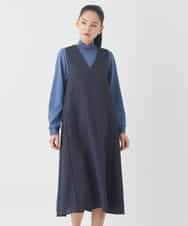 RLEDD03410 HIROKO BIS GRANDE(ヒロコ ビス グランデ) 【大きいサイズ】ピンストライプフレアジャンパースカート ネイビー