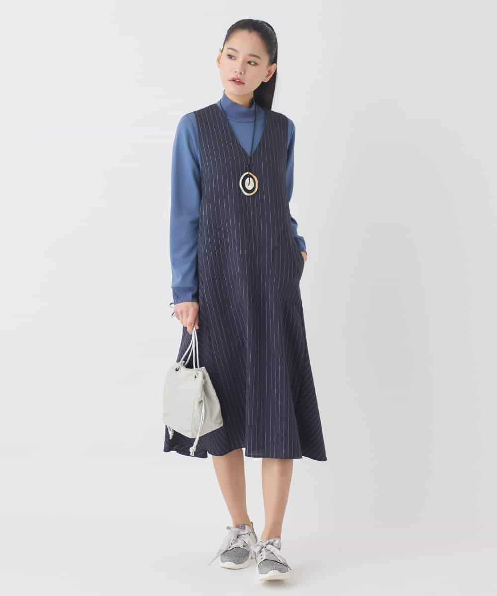 RLEDD03410 HIROKO BIS GRANDE(ヒロコ ビス グランデ) 【大きいサイズ】ピンストライプフレアジャンパースカート ネイビー