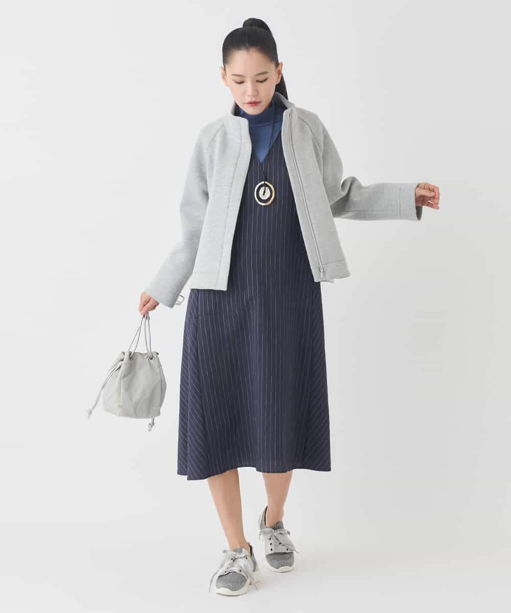 RLEDD03410 HIROKO BIS GRANDE(ヒロコ ビス グランデ) 【大きいサイズ】ピンストライプフレアジャンパースカート ネイビー