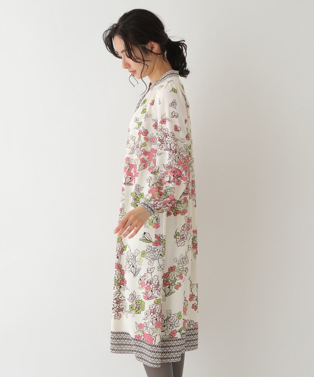 RLEDS26490 HIROKO BIS GRANDE(ヒロコ ビス グランデ) 【洗える】花束プリントバンドカラーワンピース ピンク