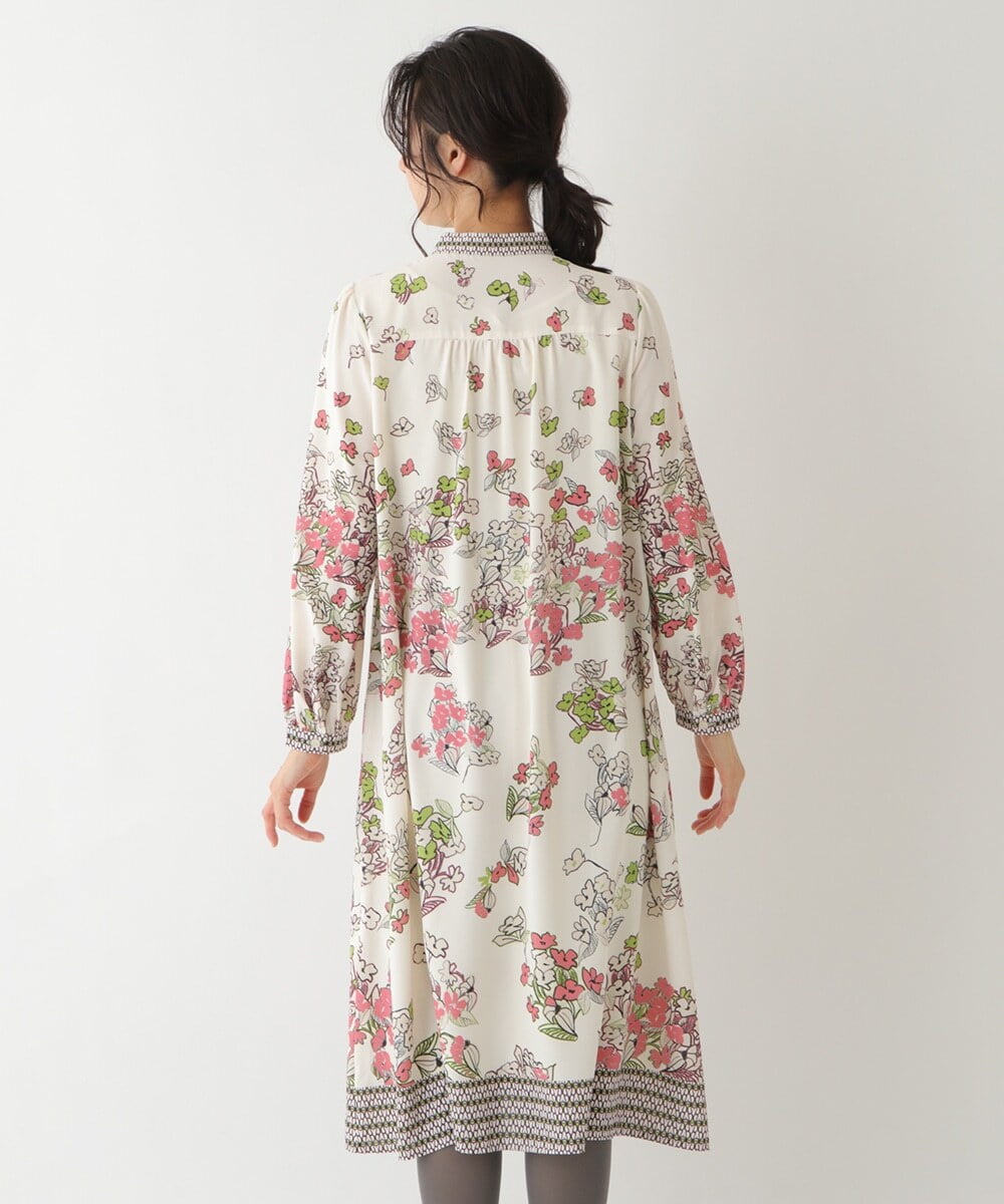 RLEDS26490 HIROKO BIS GRANDE(ヒロコ ビス グランデ) 【洗える】花束プリントバンドカラーワンピース ピンク