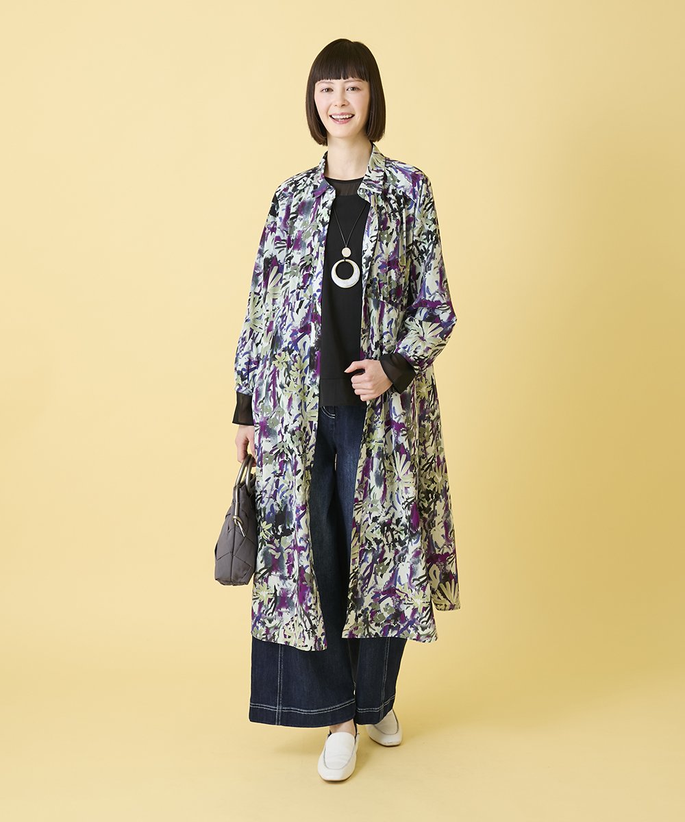 RLEED20510 HIROKO BIS GRANDE(ヒロコ ビス グランデ) 【大きいサイズ】フラワープリントシャツカラーワンピース /洗濯機で洗える ネイビー