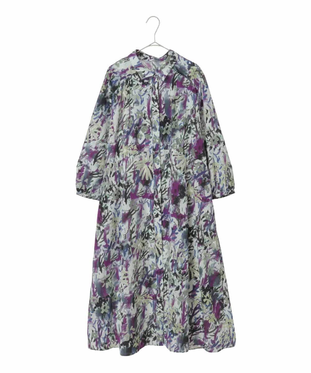 RLEED20510 HIROKO BIS GRANDE(ヒロコ ビス グランデ) 【大きいサイズ】フラワープリントシャツカラーワンピース ネイビー