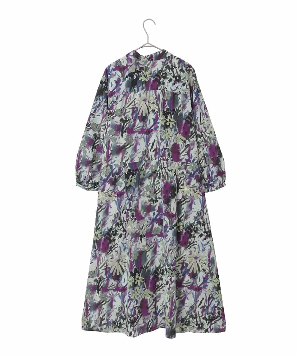 RLEED20510 HIROKO BIS GRANDE(ヒロコ ビス グランデ) 【大きいサイズ】フラワープリントシャツカラーワンピース ネイビー