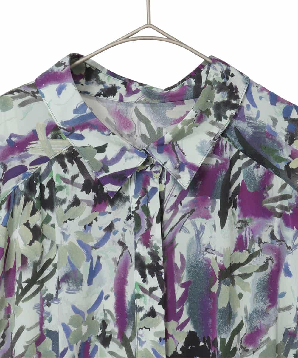 RLEED20510 HIROKO BIS GRANDE(ヒロコ ビス グランデ) 【大きいサイズ】フラワープリントシャツカラーワンピース ネイビー