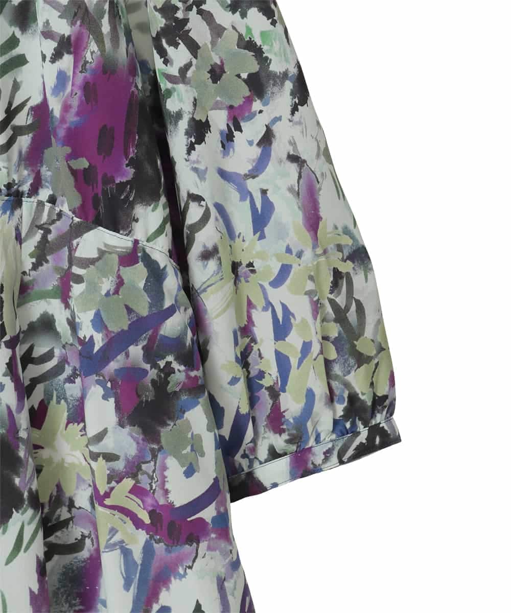 RLEED20510 HIROKO BIS GRANDE(ヒロコ ビス グランデ) 【大きいサイズ】フラワープリントシャツカラーワンピース ネイビー