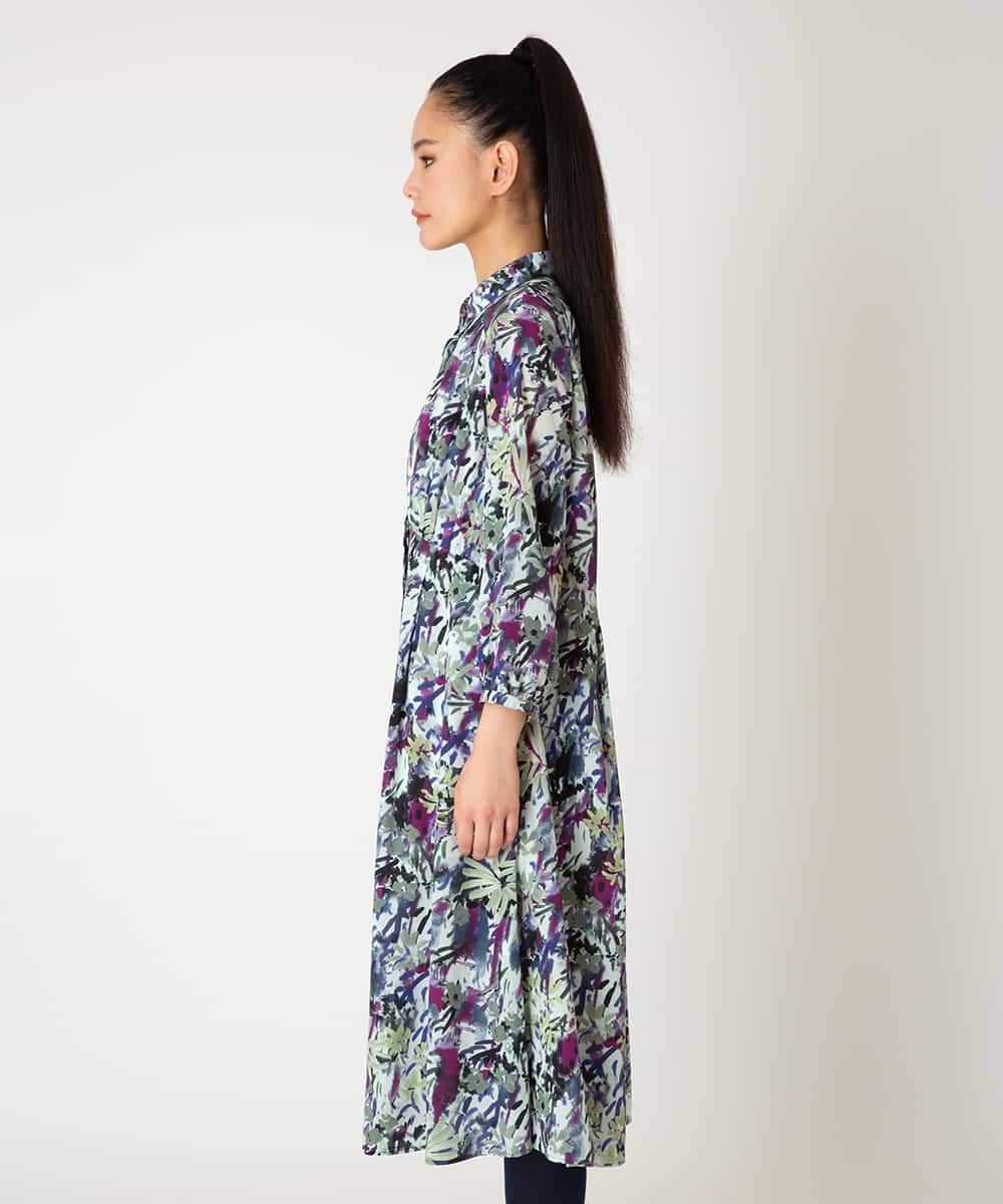 RLEED20510 HIROKO BIS GRANDE(ヒロコ ビス グランデ) 【先行予約/大きいサイズ】フラワープリントシャツカラーワンピース ネイビー