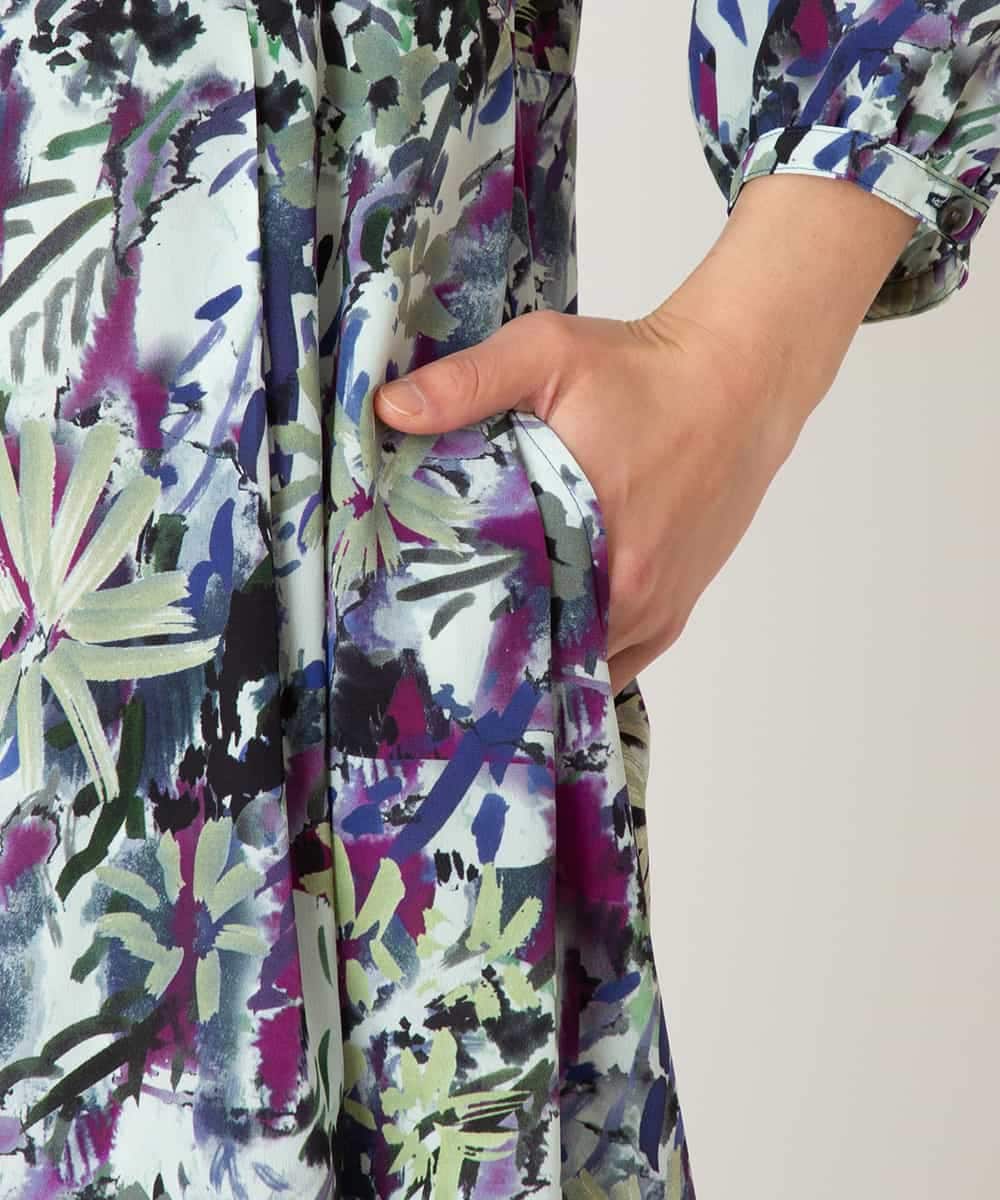 RLEED20510 HIROKO BIS GRANDE(ヒロコ ビス グランデ) 【先行予約/大きいサイズ】フラワープリントシャツカラーワンピース ネイビー