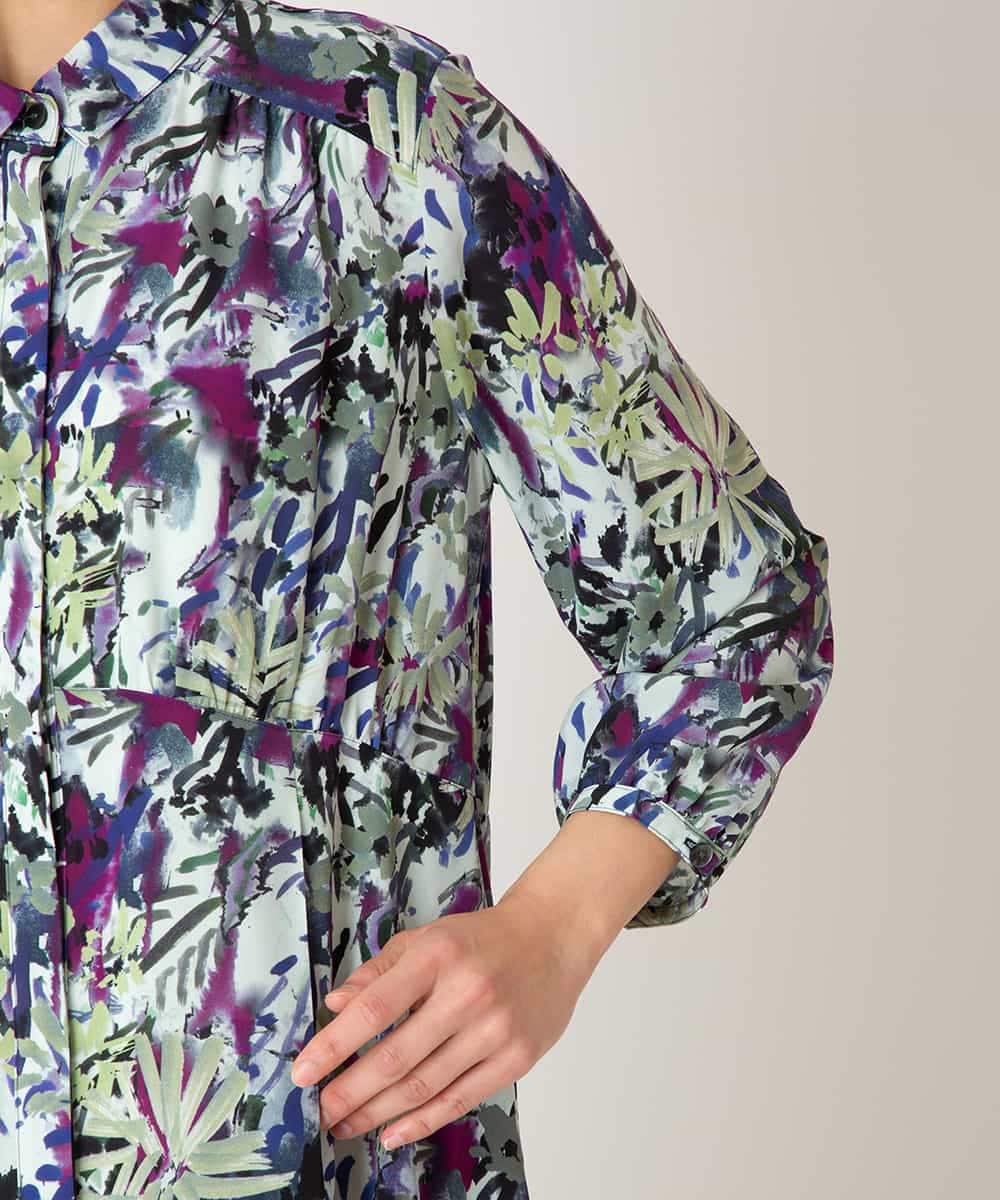 RLEED20510 HIROKO BIS GRANDE(ヒロコ ビス グランデ) 【先行予約/大きいサイズ】フラワープリントシャツカラーワンピース ネイビー