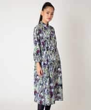 RLEED20510 HIROKO BIS GRANDE(ヒロコ ビス グランデ) 【先行予約/大きいサイズ】フラワープリントシャツカラーワンピース ネイビー