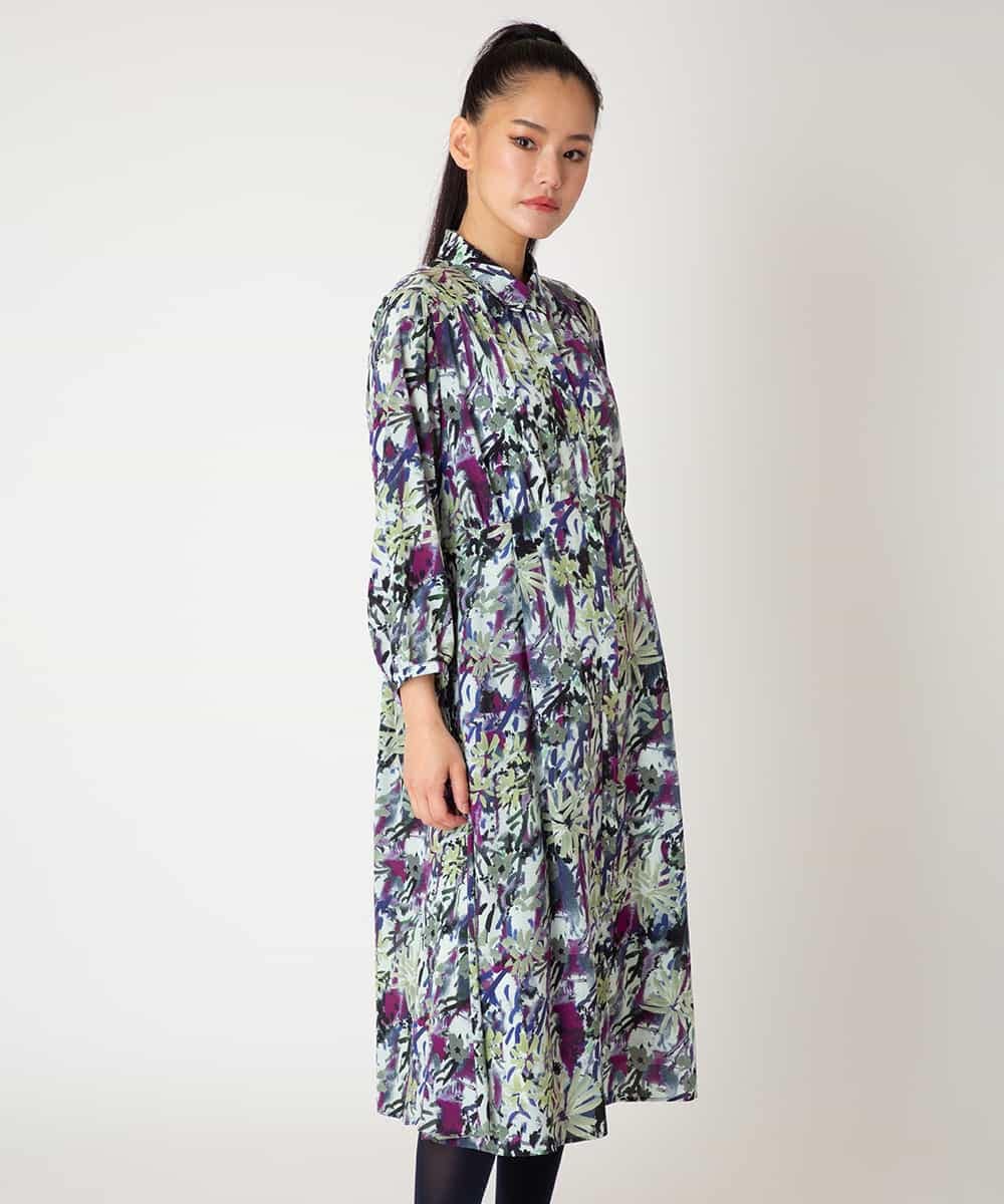 RLEED20510 HIROKO BIS GRANDE(ヒロコ ビス グランデ) 【先行予約/大きいサイズ】フラワープリントシャツカラーワンピース ネイビー